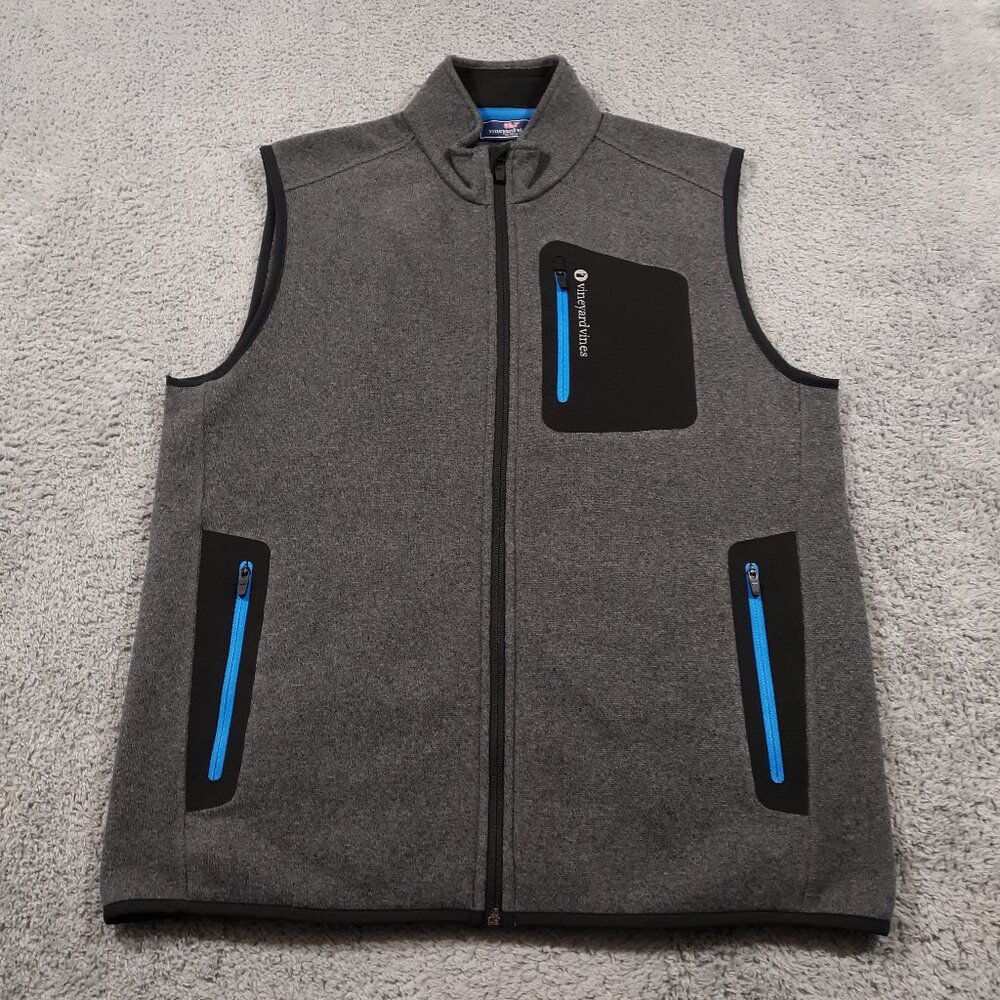 Vineyard Vines Fleece Vest Sweater Mens Medium Gray Full Zip Outdoor